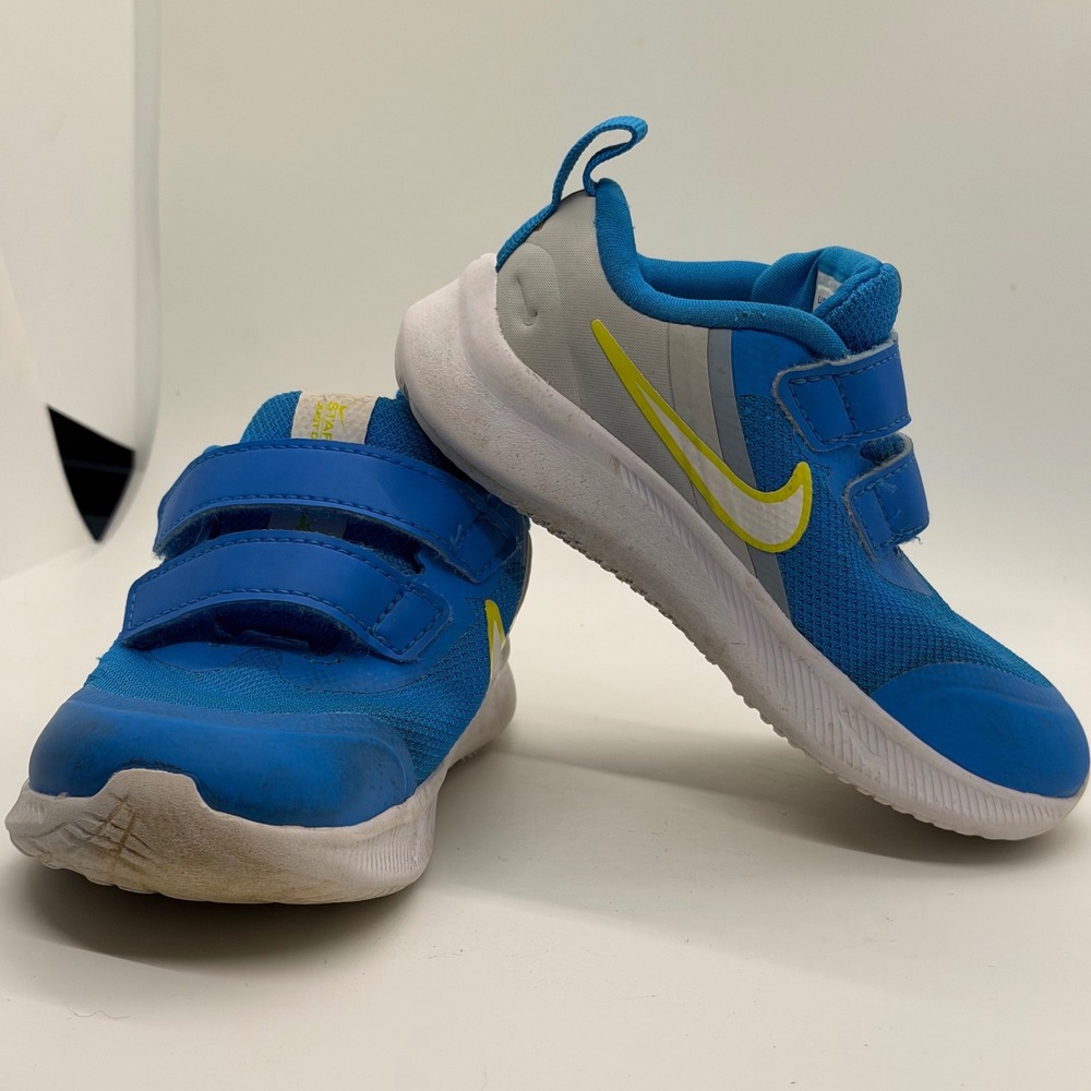 Nike Star Runner 2 Toddler‎ Blue Yellow Hook Loop Athletic Shoes Size 8C Sneaker